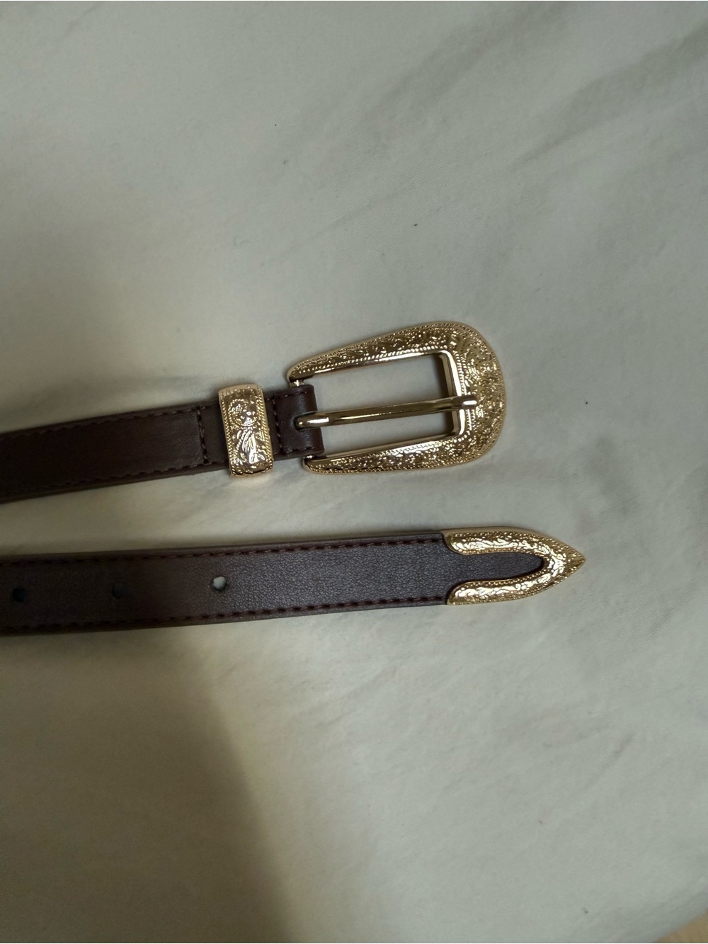 REVOLVE Brown Leather Belt with Gold Western Buckle & Tip - Picture 1 of 3